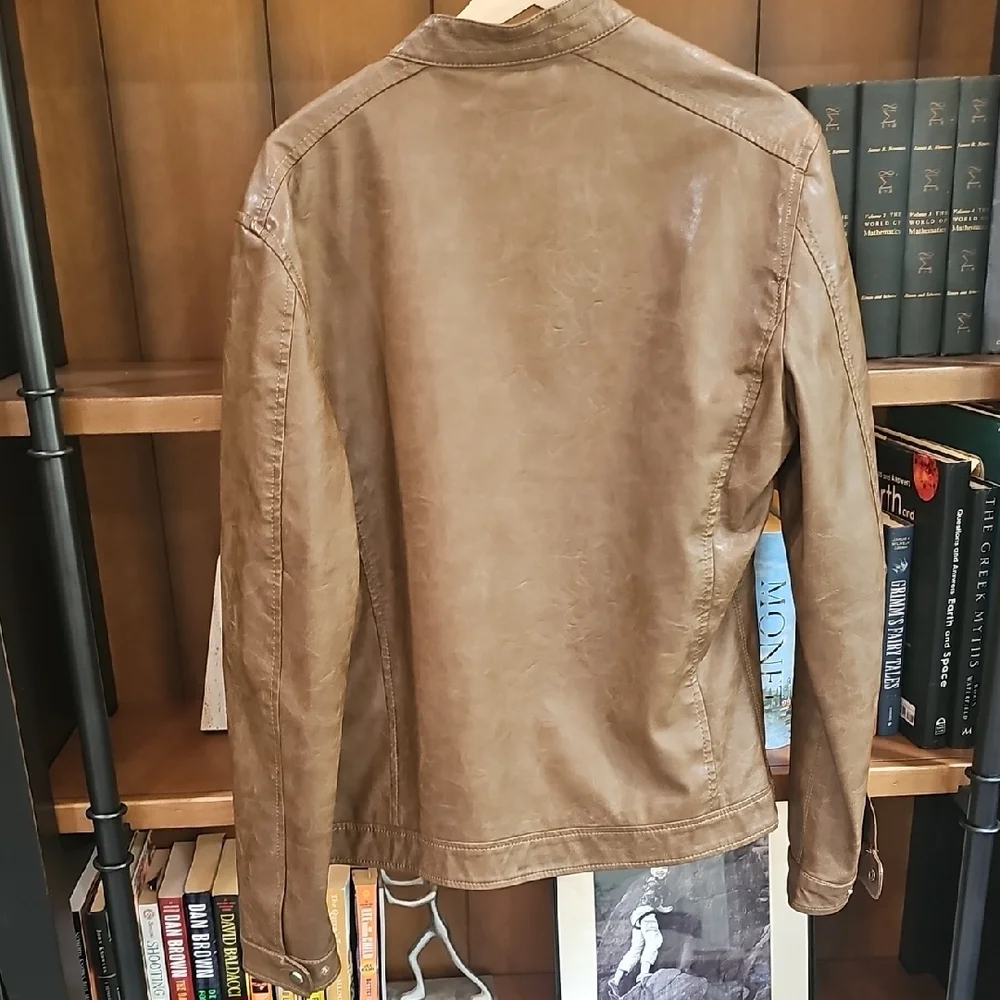 Zara Men's Tan Leather Jacket - Picture 7 of 8